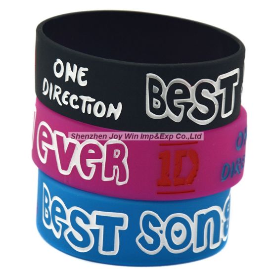 Wide Debossed Filled Silicone Bracelets Band Fan Wristbands