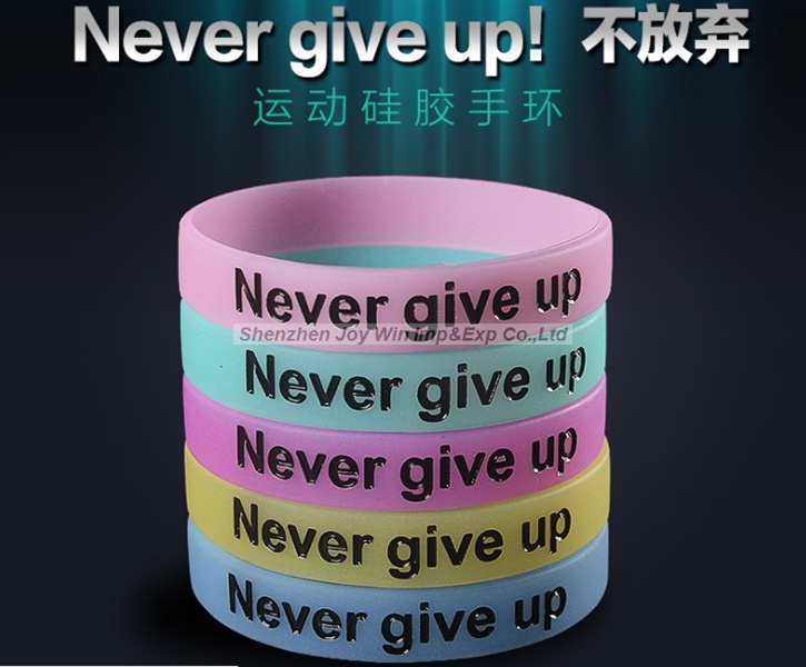 Promotional Glow in Dark Debossed Filled Color Silicone Bracelets