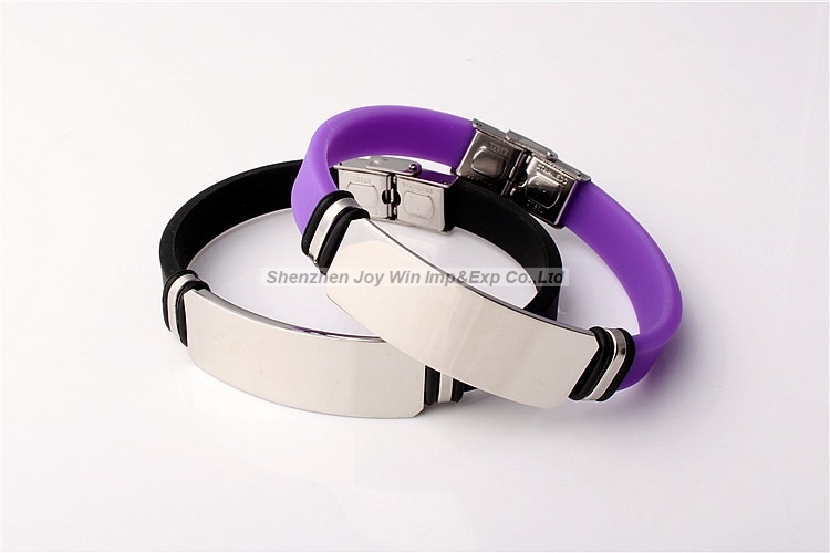 Promotional Custom Made Lasing Logo Silicone Metal Bracelet for Sport