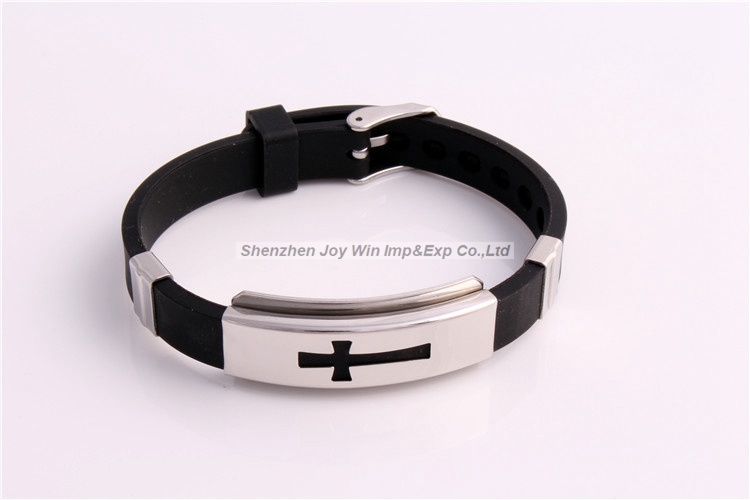 Promotional Titanium Steel Silicone Cross Adjustable Bracelet