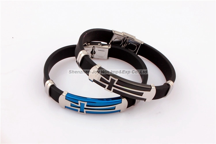 Promotional Antique Cross Silicone Metal Man Bracelets