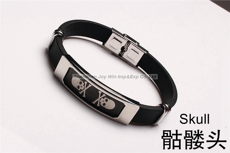 Promotional Skull Silicone Metal Bracelet for Gift